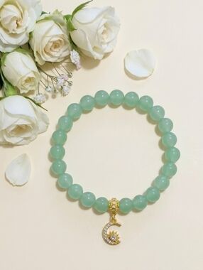 Jade Bracelet With Cubic Zirconia Charm